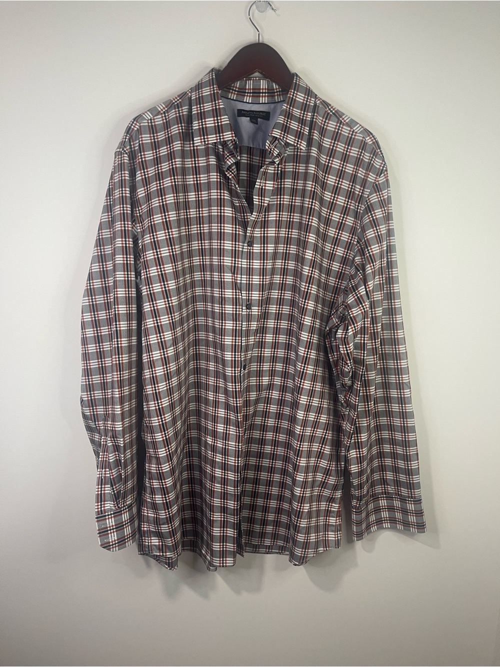 Banana Republic Men's Plaid Button-Down Shirt Brown ,Gray White slim fit no iron